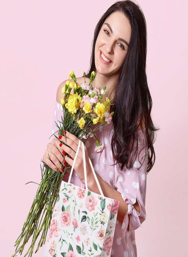 مارسبارك، 24 قطعة من أكياس الهدايا الورقية الوردية المزينة بالزهور لحفلات الزفاف، وحفلات استقبال المولود، والخطوبة، وأعياد الميلاد، أكياس هدايا مزينة بالورود مع مقابض، أكياس حلوى للضيوف، 8.3 بوصة × 5.9 بوصة × 3.1 بوصة (وردة) - Image 4